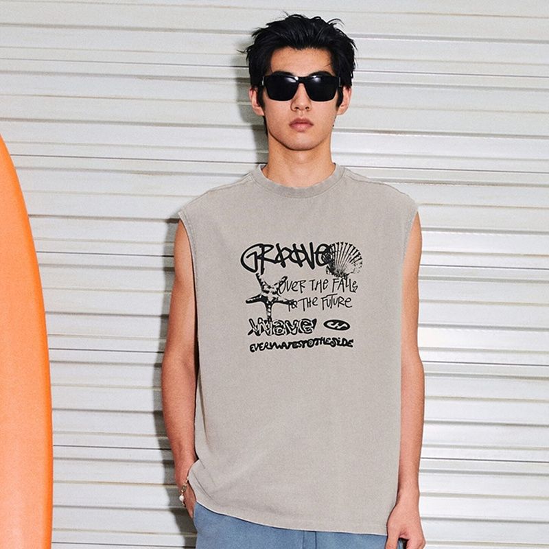 

HM Жилет 2025 Лето Новый Мужской Свободный Жилет с Принтом 1288840 Grey/Groove 165/84(XS)