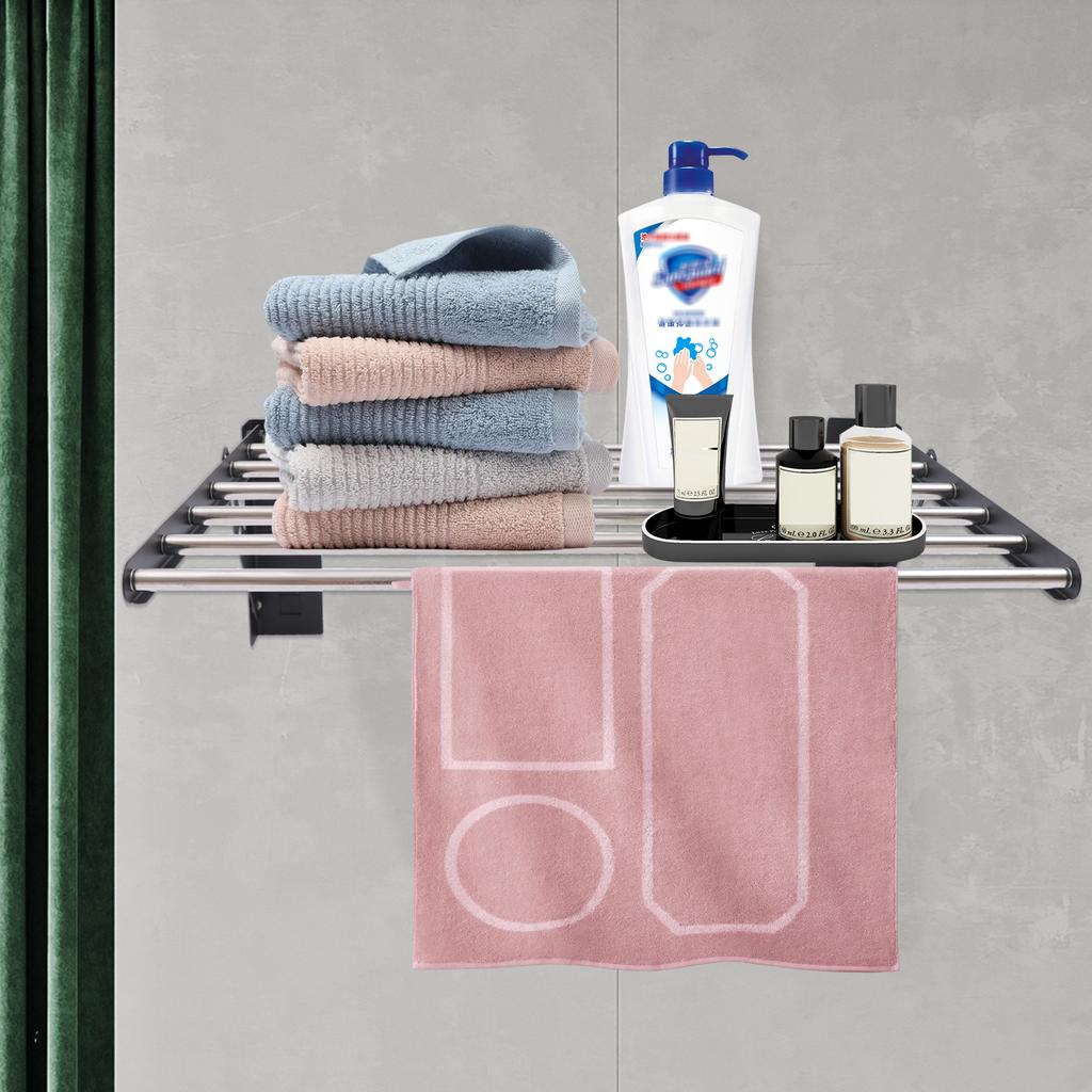 Stainless Steel Shower Caddy, Single Layer Bathroom Shelf Storage Rack Organizer, Wall-Mounted Towel Holder, 20kg Load Capacity
