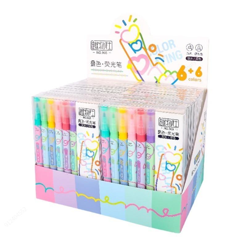 Kit 6 Pezzi Penne Evidenziatori Magici Bicolore Cambia Colore Pastello Diario Studente Scrapbooking Pittura Fai da Te Creazione Scuola Kawaii