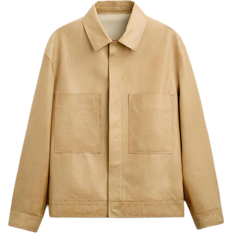 Zara Minimalist Comfortable Versatile Long Sleeve Leather Jacket Men jackets Butter-Yellow 2521120-725 L-XL