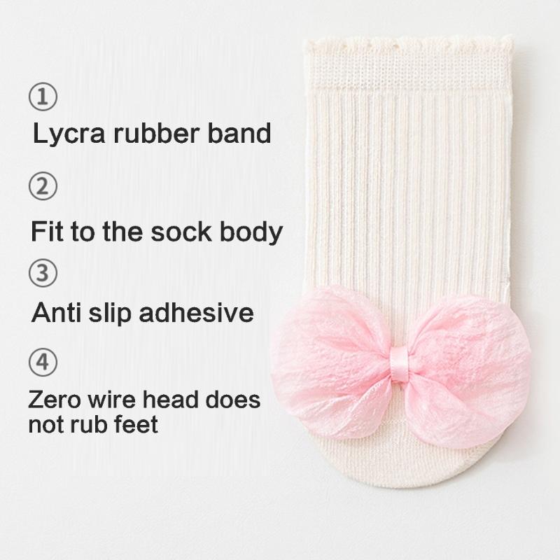 Children Socks with  Not  Slip Bottom & Lace Bowknot Toddler Safety Socks Smooth Stitching Socks for 1 to 5 Years