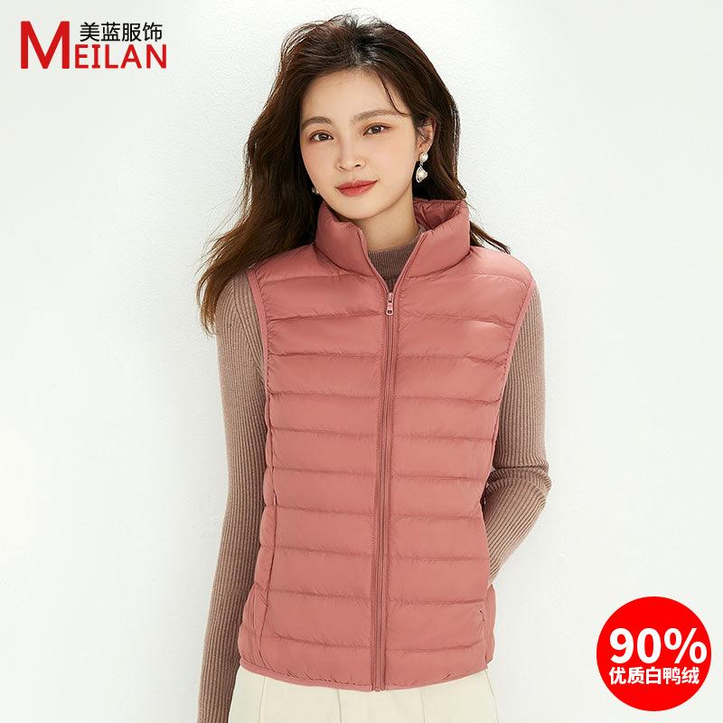 Velvet women's stand-up collar vest light down jacket women's large size thin light winter coat vest