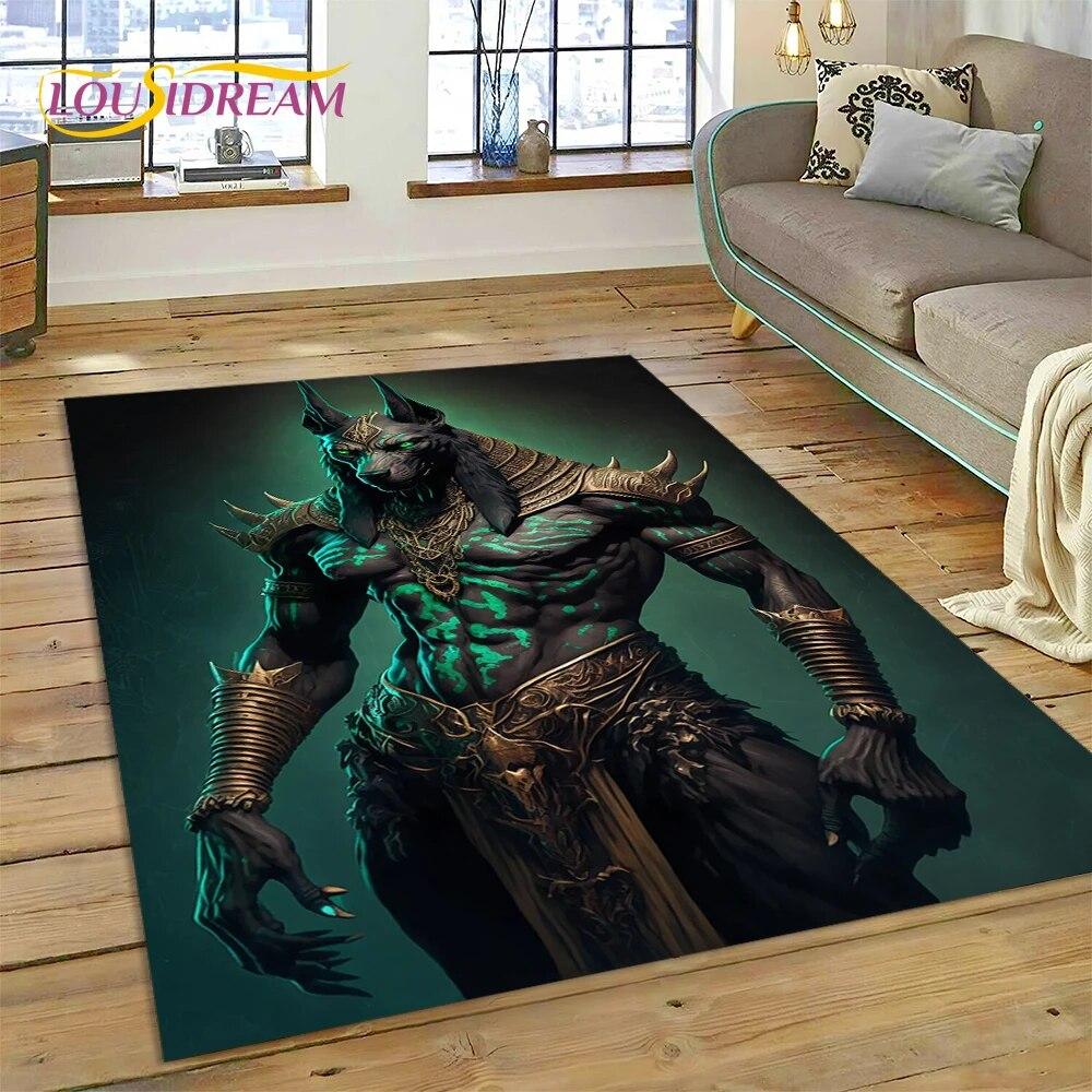 3D Anubis Pharaoh Horus Egyptian Mythology Gods Carpet Rug for Home Living Room Bedroom Sofa Doormat Decor,Area Rug Non-slip Mat