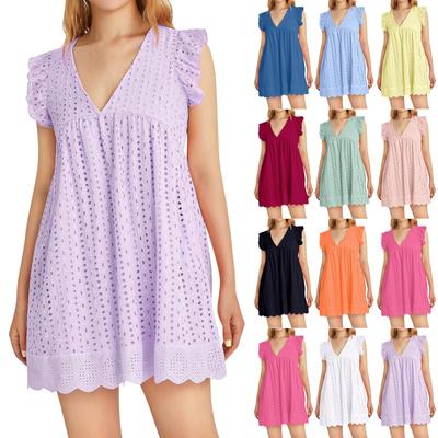 Women's V-neck Beach Dress Short Dress Ruffle Sleeve Dress