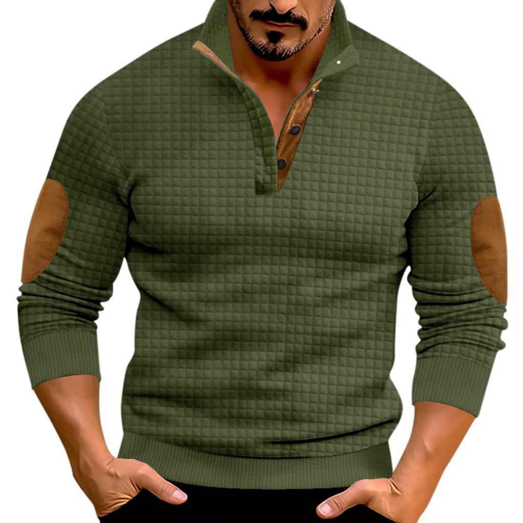 Men's Hoodless Sweatshirt Casual Relaxed Color Long Sleeve Stand Button Design For Comfortable And Winter