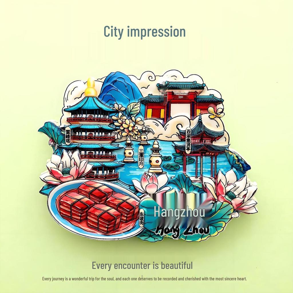 Guochao Cartoon Wahrzeichen Kreatives Souvenir Acryl Kühlschrankmagnet