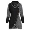 Women O-Neck Long Sleeve Solid Botton Pachwork Asymmetric Tops Sweater