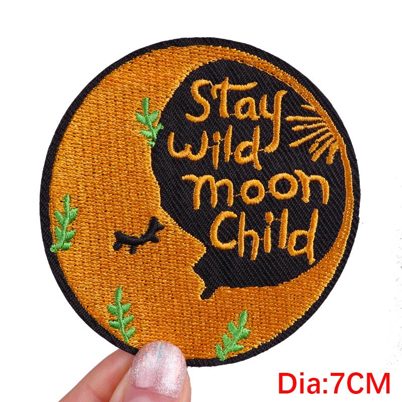 Sun Moon Patch Fox Whale Embroidery Patch Iron On Patches For Clothing Diy Cartoon /Wave Patches For Clothes Jacket Sew Stickers