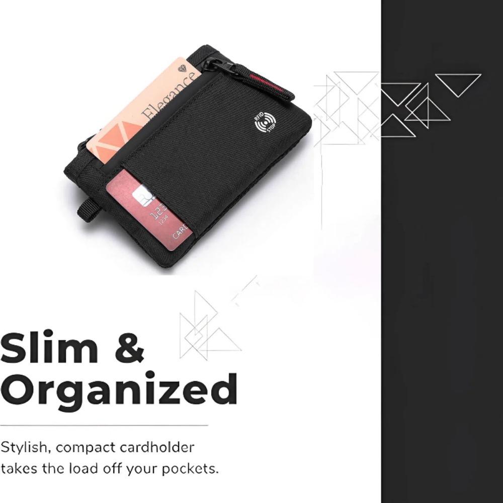 Porte-cartes de crédit RFID de luxe Anti-vol Mince Étui pour carte clé avec fermeture éclair avec mousqueton Porte-monnaie Portefeuille Homme