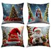 Christmas Pillow Cover Christmas Tree Snowman Print Pillow Cover Home Decoration Cushion Cover