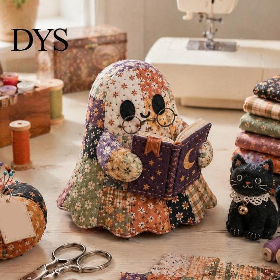 Decorative Ghost Sewing Pattern Halloween Patchwork Kit, Cute Doll DIY Set with Pre-Cut Cozy Fall Art Project Fabrics, Autumn Holiday Craft