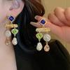 Rhinestone Asymmetrical Simulation Pearl Earrings for Women Palace Style Retro Earring Jewelry