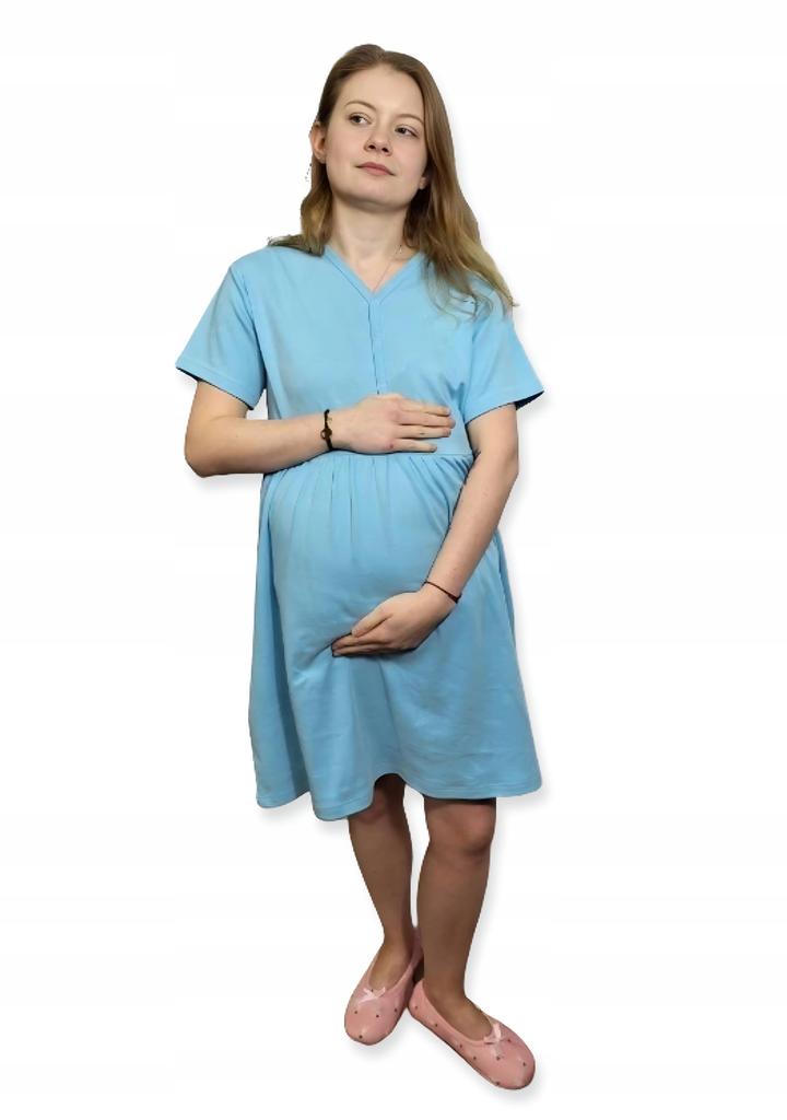 Maternity Nightgown for Childbirth Cotton Short Sleeve Size Light Blue