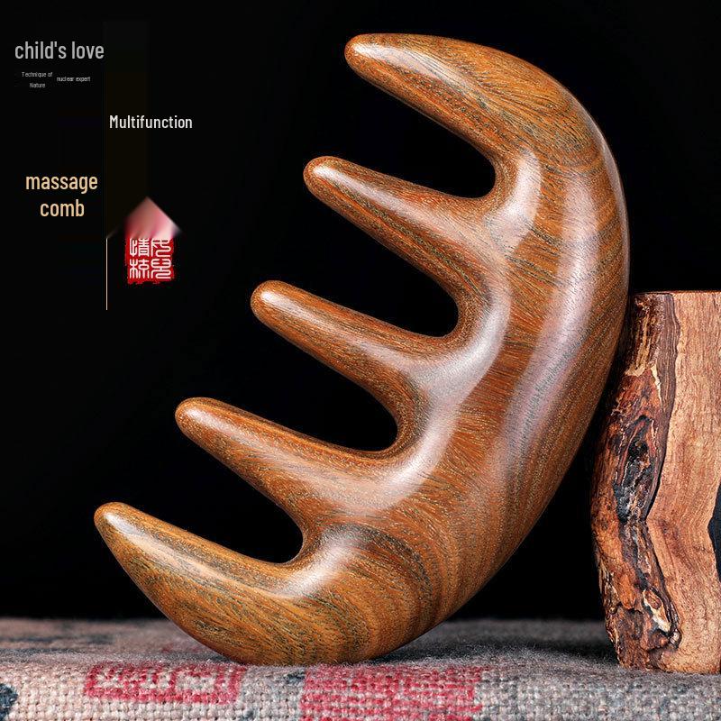 Golden Sandalwood Meridian Massage Comb for Hair Therapy and Care