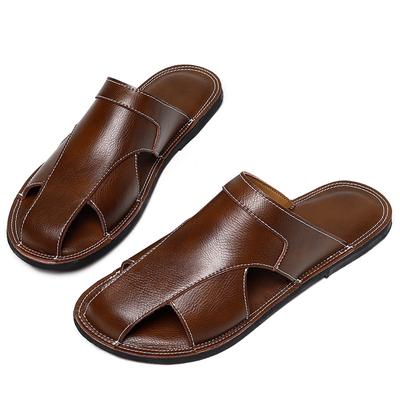 Fashion New Men's Summer Comfort Split Leather Breathable Sandals Trendy Slipper Garden Beach Shoes Hombre Footwear