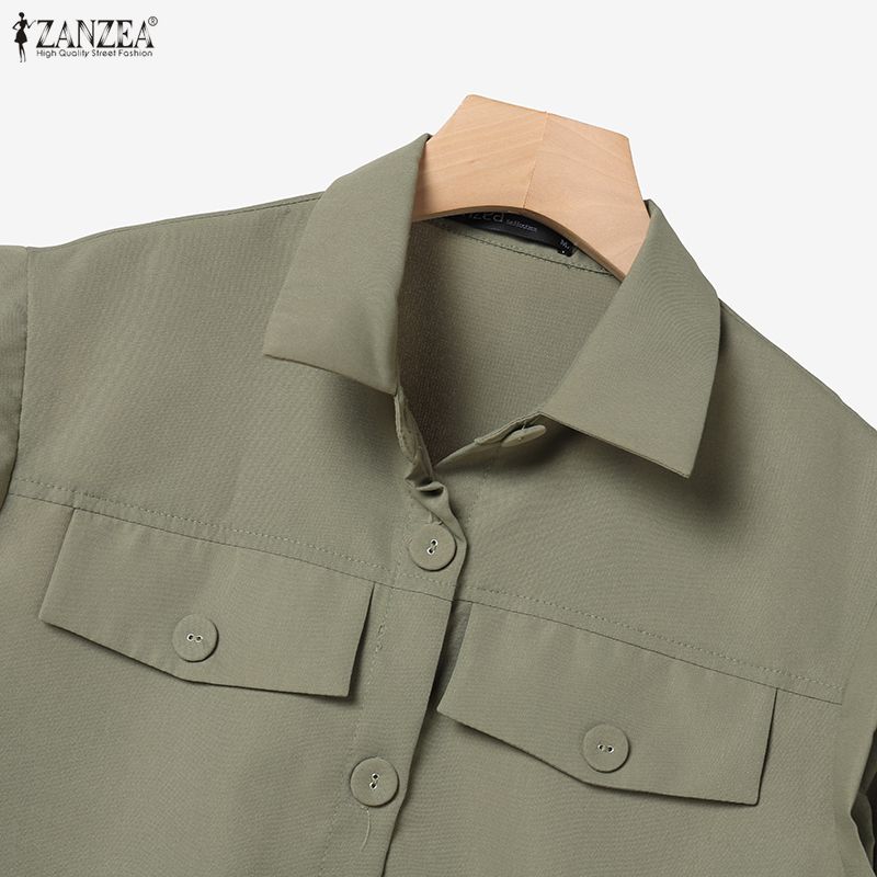 ZANZEA Conjuntos de traje casual de dos piezas con blusa y pantalones de manga corta para mujer