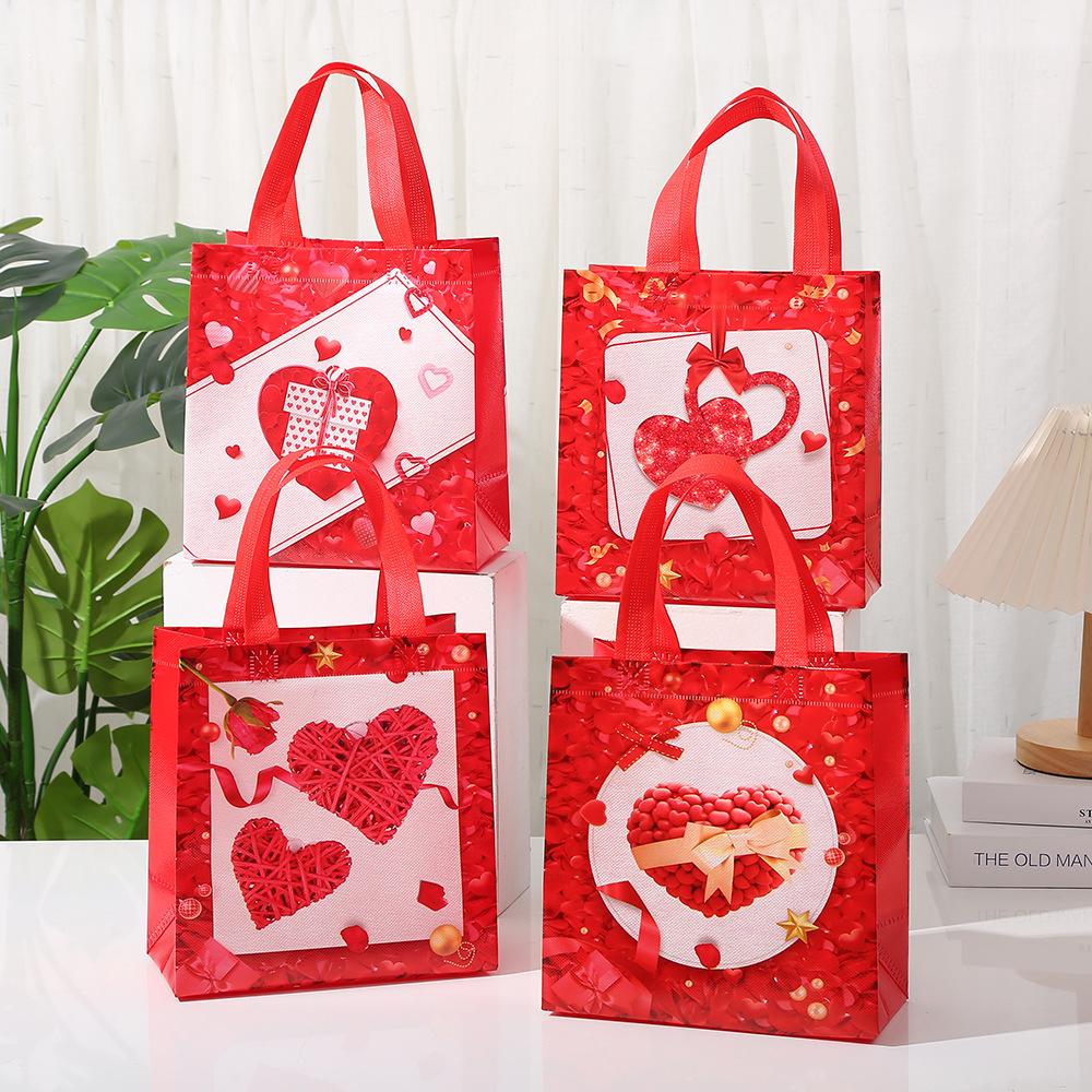12/30pcs Valentine Non Woven Gift Bags With Handles Large Treat Bags For Wedding Dessert Shop Packaging Party Favors Gifts