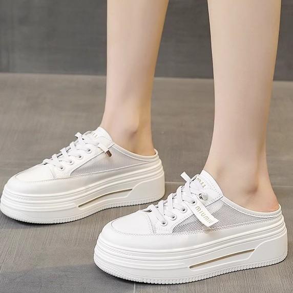 2025 summer new bag head half slippers women's outer wear shoes casual one-pedal lazy thick-soled white shoes sandals