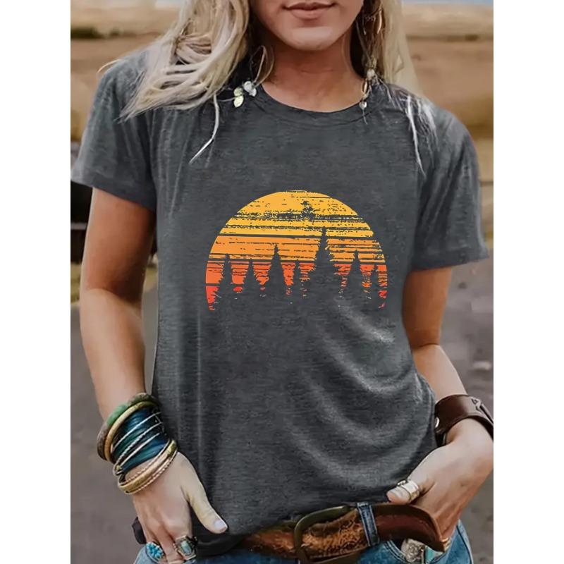 YYFS Modne damskie bluzki i koszule na co dzień, letnie, wiosenne, z krótkim rękawem i dekoltem w kształcie litery O