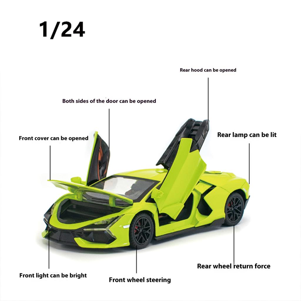 1/24 Scale Lamborghini Revuelto Alloy Toy Car Toys Sprayable Lifting Tail Wing Acoustic and Light Return Force Trend Sports Car Model Play