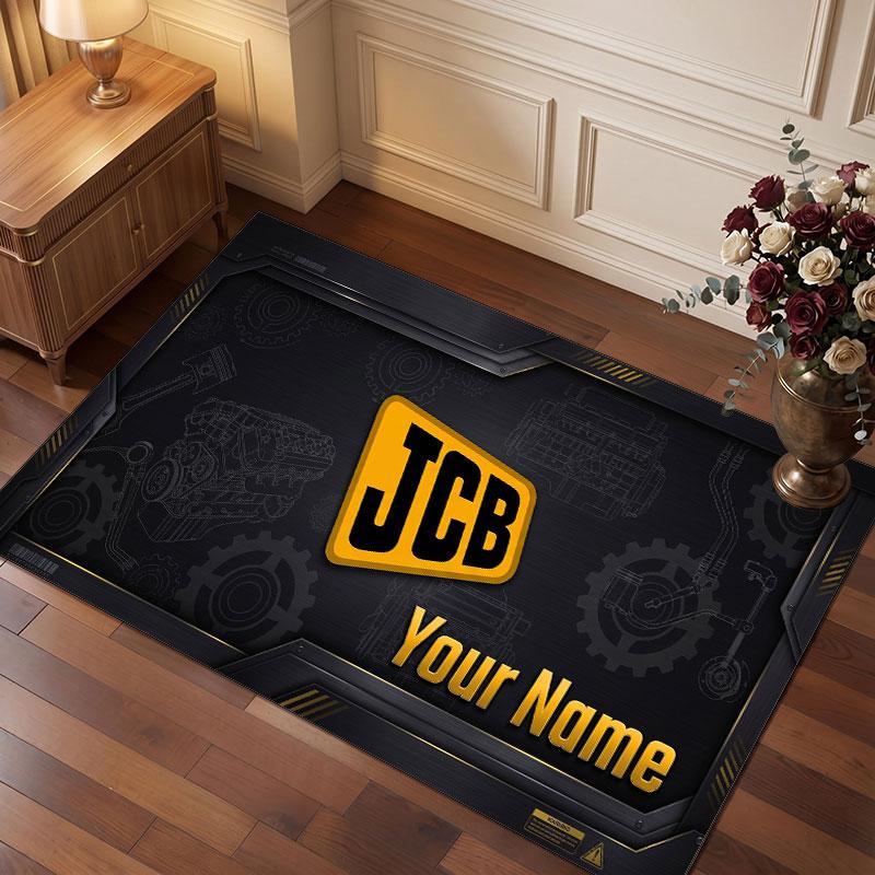 JCB Personalized Crystal Velvet Carpet, Customized Name Text Soft Anti‑Slip Rug for Living Room Bedroom
