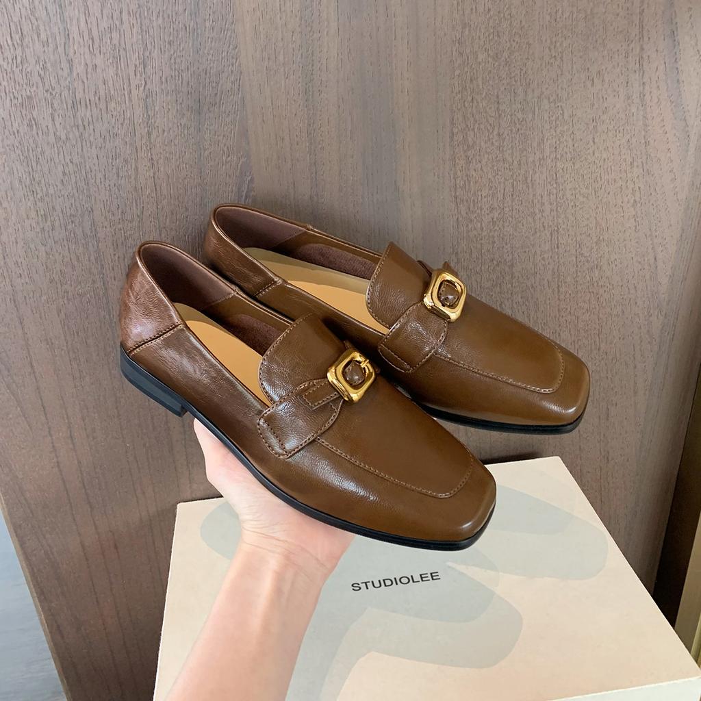 Strictly selected second hair~ Grape mother, small gold buckle British retro square head, one foot pedal versatile loafers women