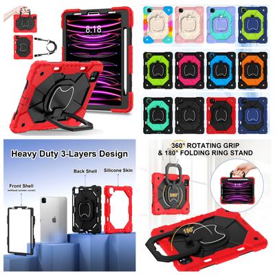 Apple iPad Airhez (2022)/ iPad Air 5, 360°-ban forgatható markolat, nagy teherbírású védelem, állvány, TPU+PC 3 az 1-ben, ütésálló tablettok