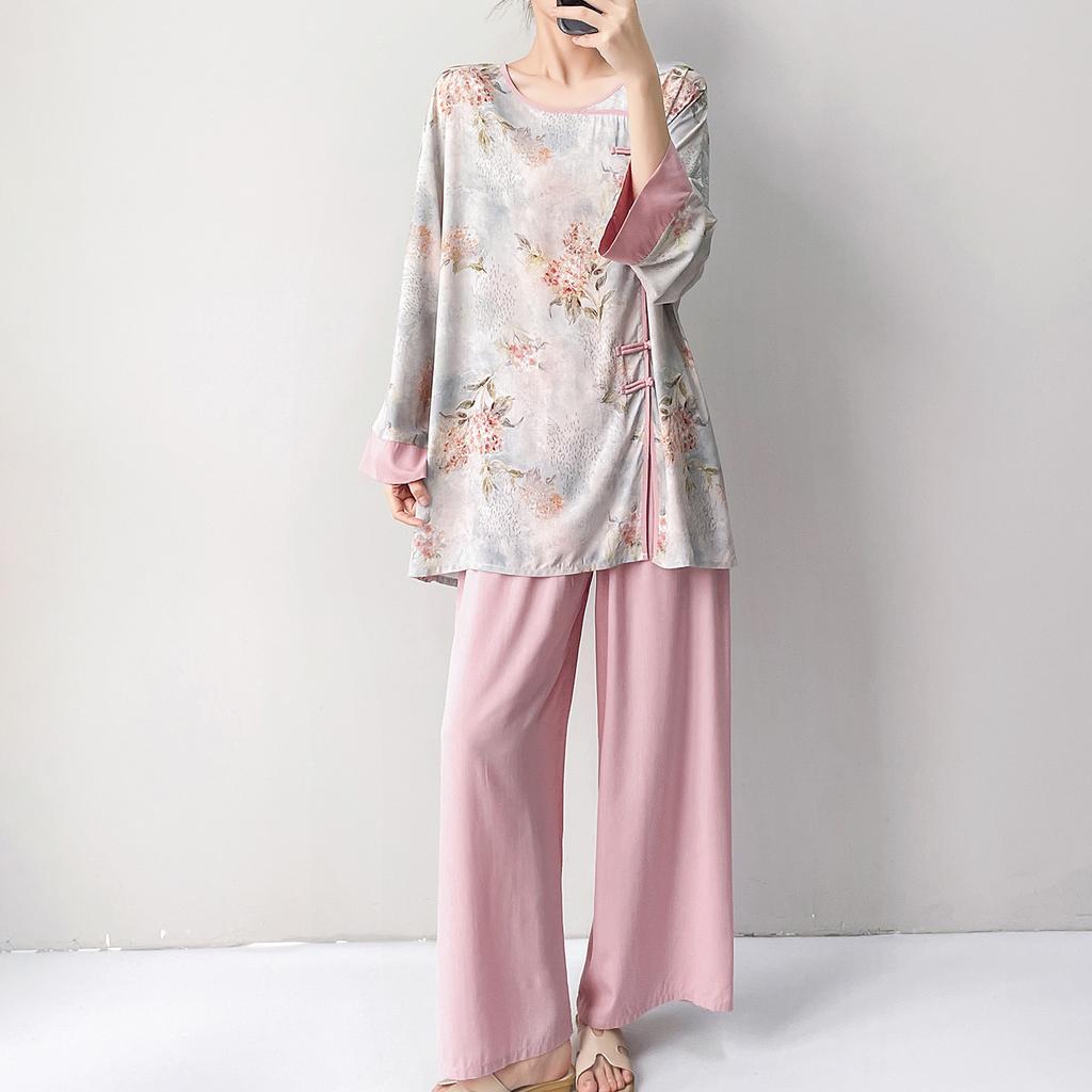 1011 new new Chinese pajamas women's spring and summer improved cheongsam buckle can be worn outside loungewear cotton silk suit thin