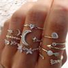 10-Piece Star and Moon, Heart, and Leaf Knuckle Ring Set - Creative Retro Women's Rings