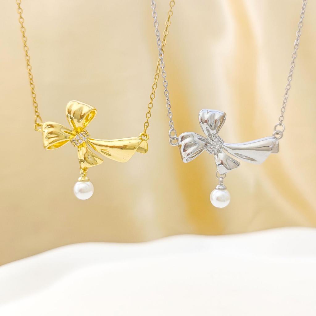 Élégant Collier Nœud Perle - Luxe Léger, Inaltérable, Chaîne de Clavicule Polyvalente pour Femmes