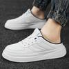 White Mules Man Slip On Flats Sneakers Half Shoes For Men Open-Back Loafers Slippers Casual Board Shoes Leather Slide Sandals