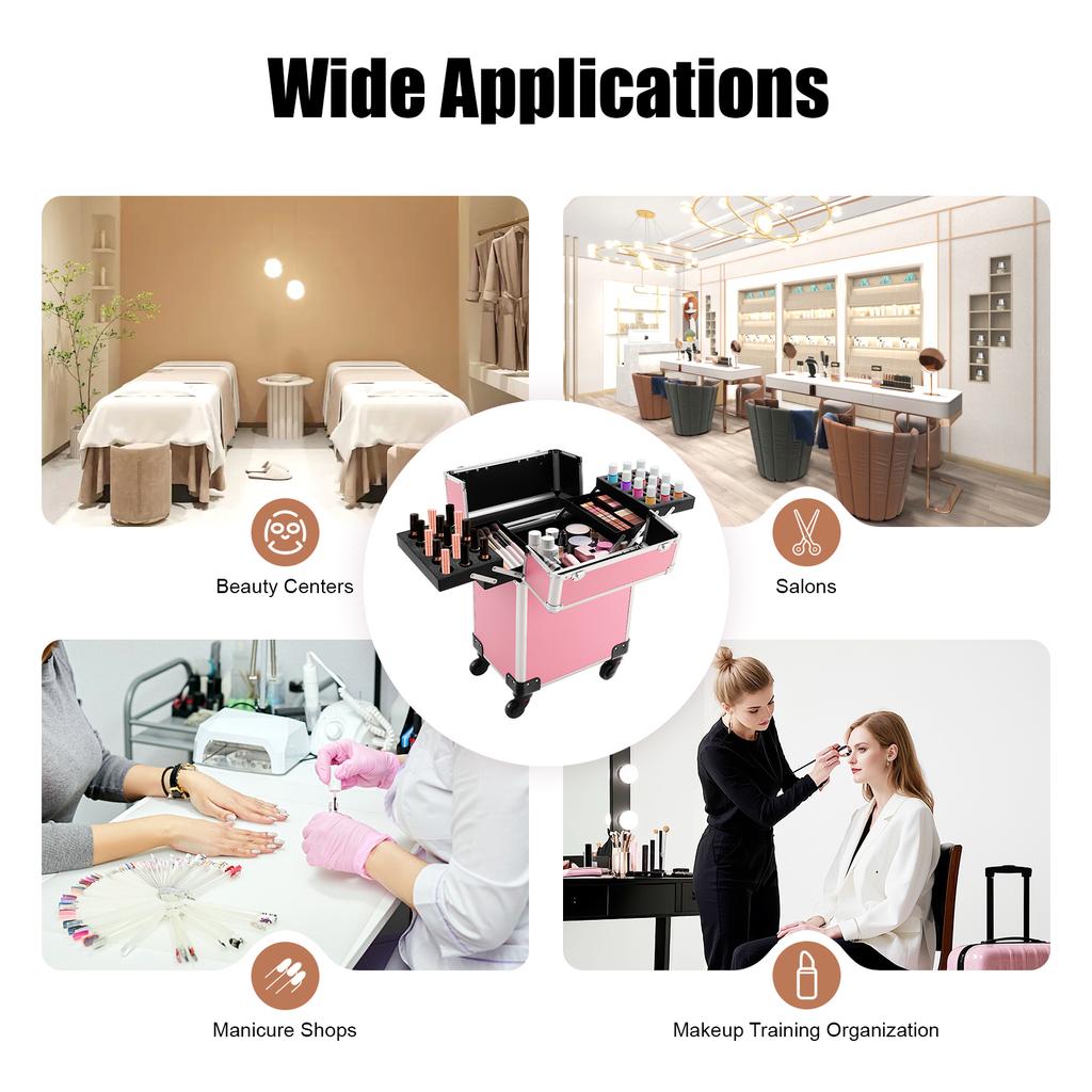 Professional Rolling Makeup Train Case Large Capacity with Removable Wheels for Makeup Artists Nail Techs Travel