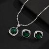Emerald Full Diamond Square Set Necklace Earrings Jewelry Two-Piece Set