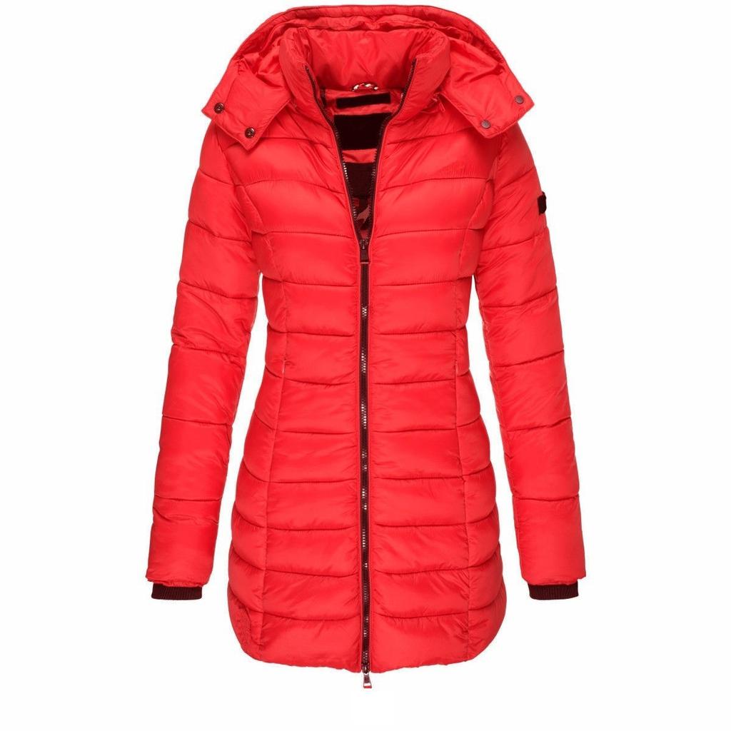 Women's Warm Cotton Padded Jacket Autumn Winter Slim Fit Hooded Down Jackets Parkas Solid Color Zippers Warm Down Coats Overcoat