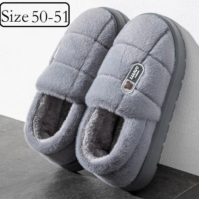 New Big Winter Slipper Dady Grandpa Elder Man Indoor Fuzzy Home Shoes 48 49 Mens Warm Mink-like Fluffy Slippers Room Floor Shoes