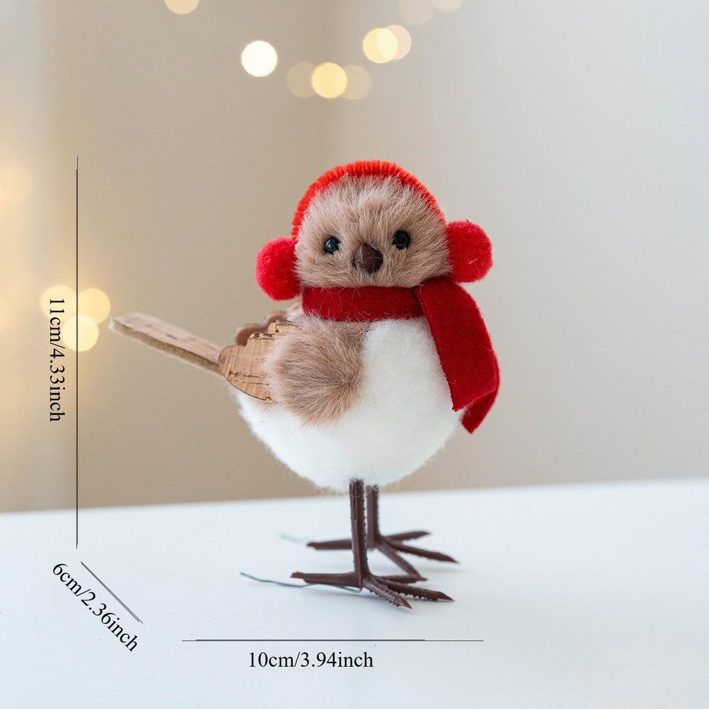 1pc Christmas Pendant Simulation Bird Red Scarf Hat Bird Christmas Tree Decoration Pendant Christmas Tree Embellishment Christmas Decoration