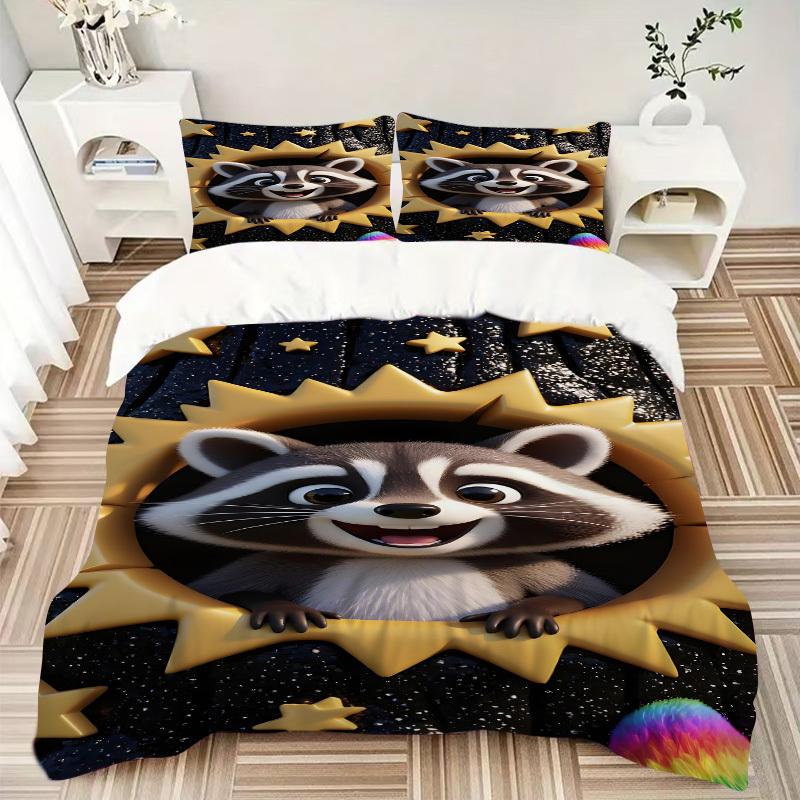 3pcs Raccoon Sun Duvet Cover Set -Includes 1 Duvet Cover and 2 Pillowcases, No Quilt Core, All-Season Home Decor yy251111152