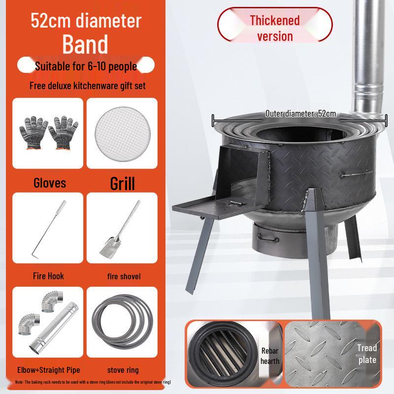 Portable Outdoor Firewood Stove with Large Iron Pot