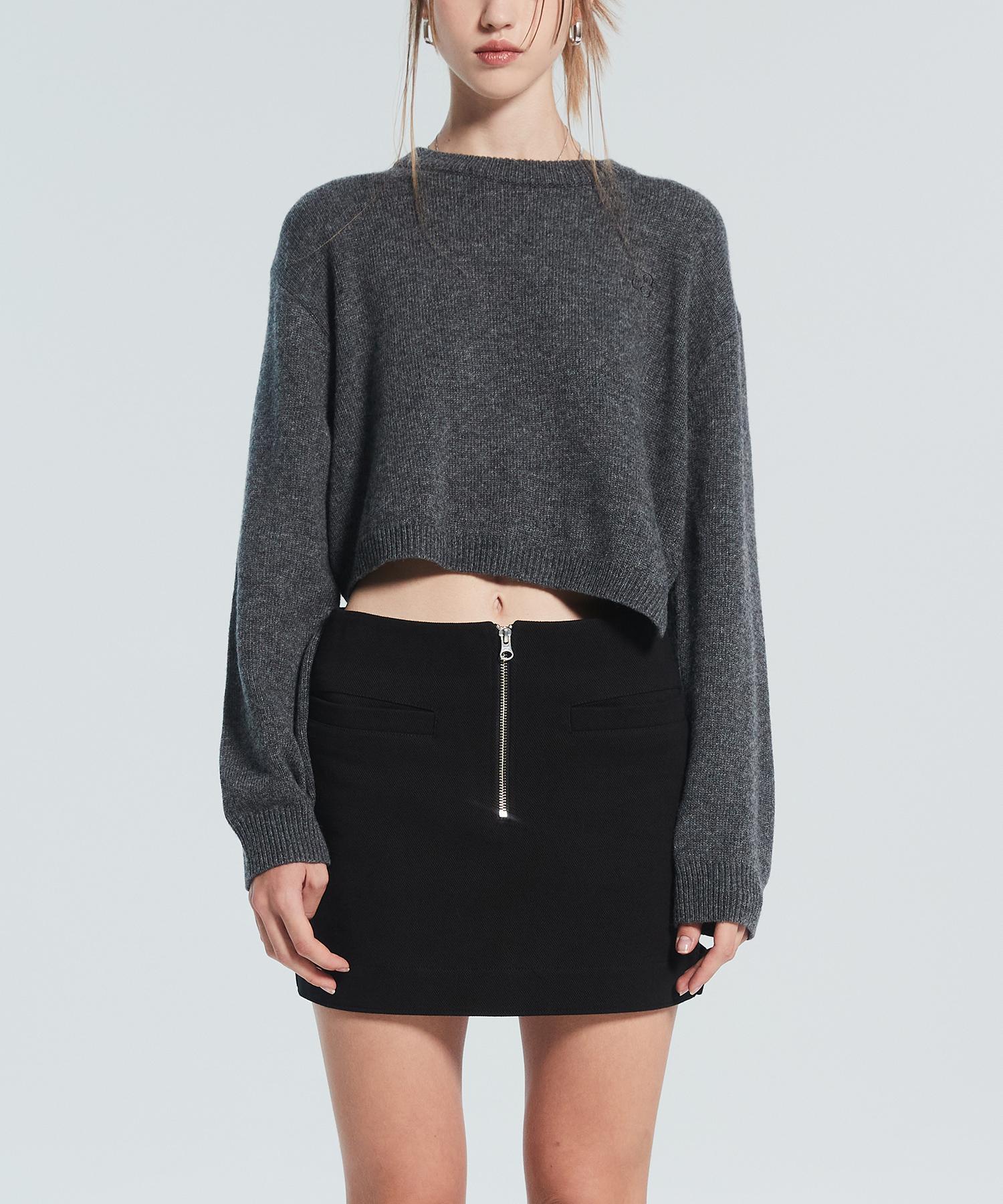Lacleir Ra Asymmetrical Crop Knit [Charcoal] M