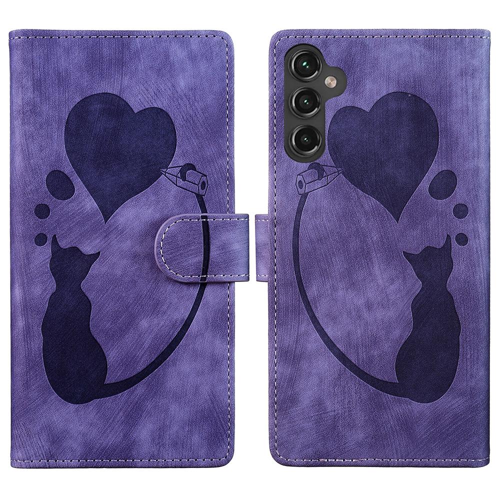 

Для Samsung Galaxy S24 FE чехол Heart Cat складной подставка чехол для телефона из искусственной кожи Purple