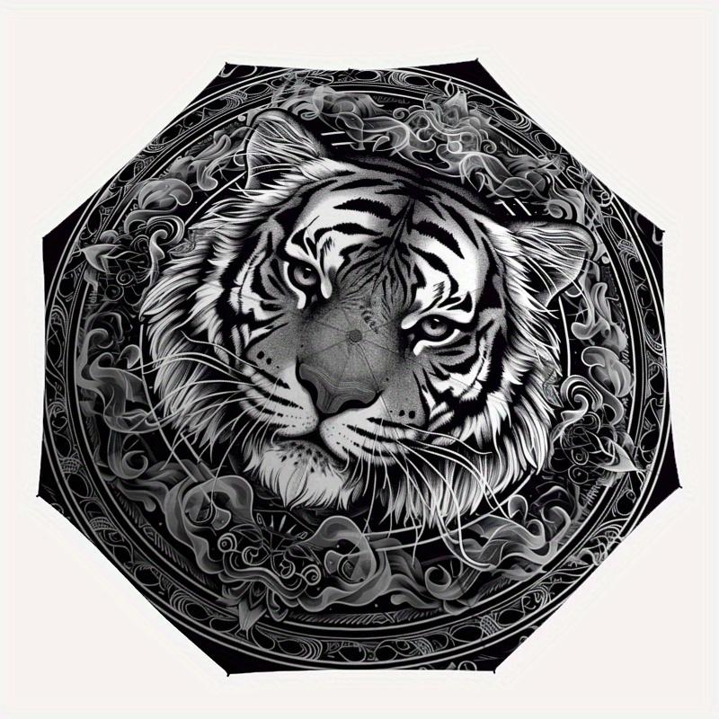 Wild Tiger Mandala: Unique Circular Art Print for WallsUmbrella, Portable 3-Fold Compact Umbrella for Men & Women Gift