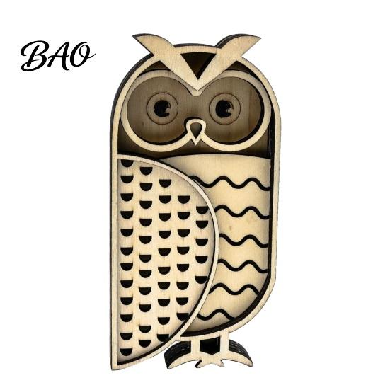 Detailed Wooden Owl Desk Ornaments Multi Layer Figurine, 3D Layered Crafts, Creative Wood Natural Poplar Tabletop Decor Carving Animal for Home