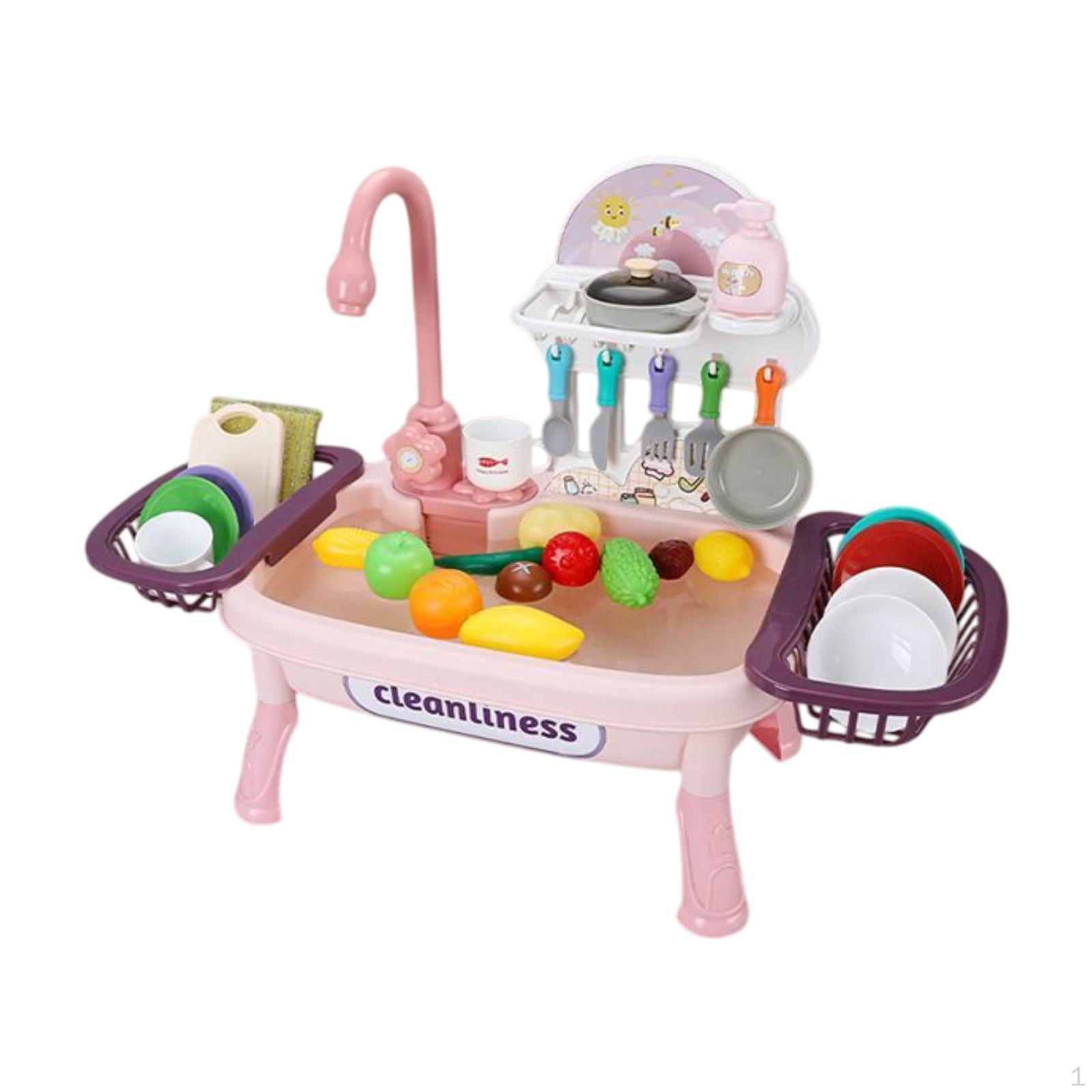 

Детская электрическая посудомоечная машина, игрушечная раковина с кухонными принадлежностями для детей 3-5 лет розовый
