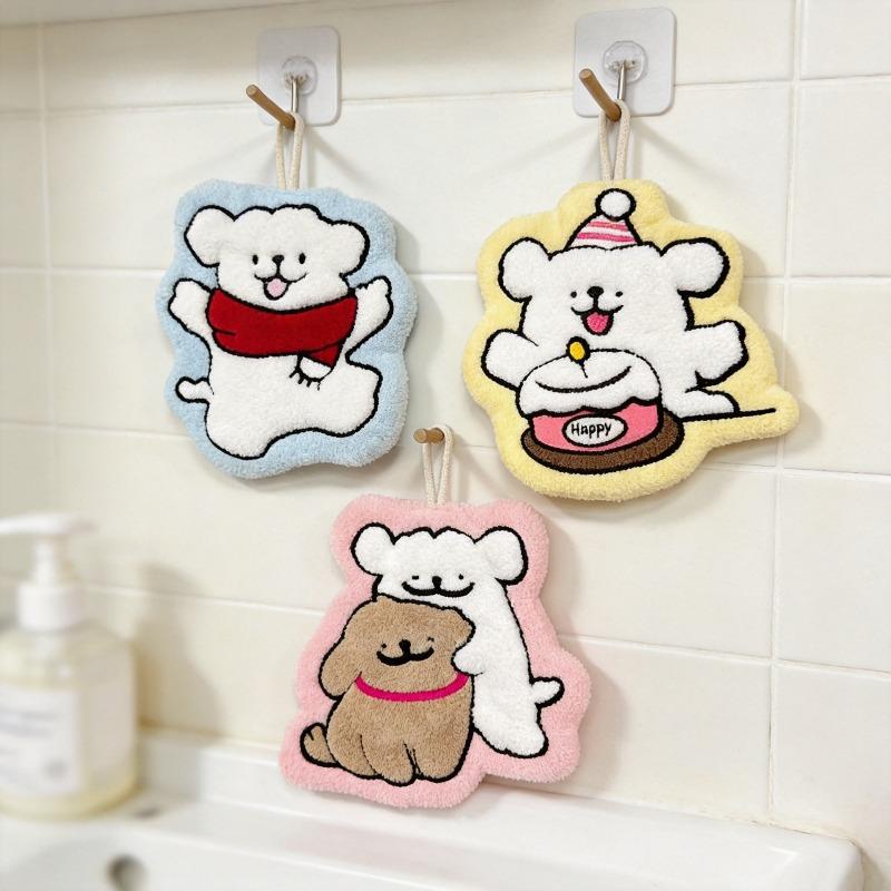 New Style Cartoon Dog-shaped Cute Hanging Hand Towel with Thick Absorbent Fabric. Suitable for Use As A Bathroom Hand Towel, Kitchen Rag.