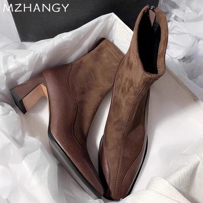 Mode Frauen Wildleder Stiefeletten Karree Mid Heels Schuhe Frau 2025 Trend Mode Winter Elegante Kleid Party Motorrad Stiefel Mujer