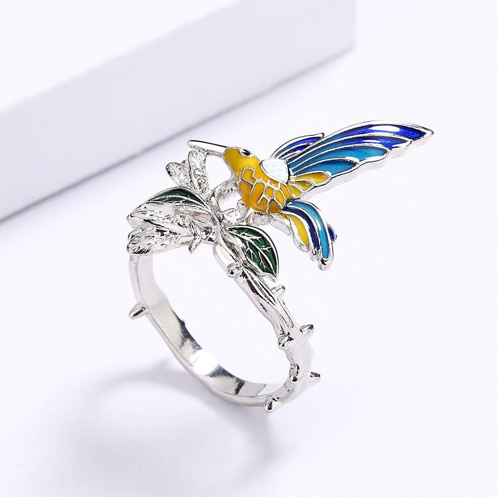 Fashion Creative Hummingbird Ring Drop Glue Color Animal Elements Bird Pastoral Style Womens Ring