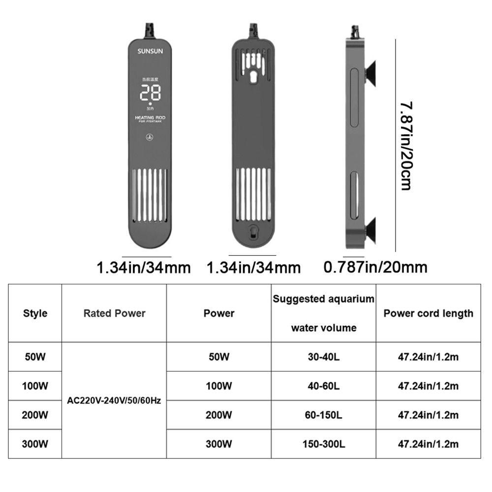 LCD Display Digital Fish Tank Heating Rod Adjustable Water Heating Rod  for Turtle Feeding