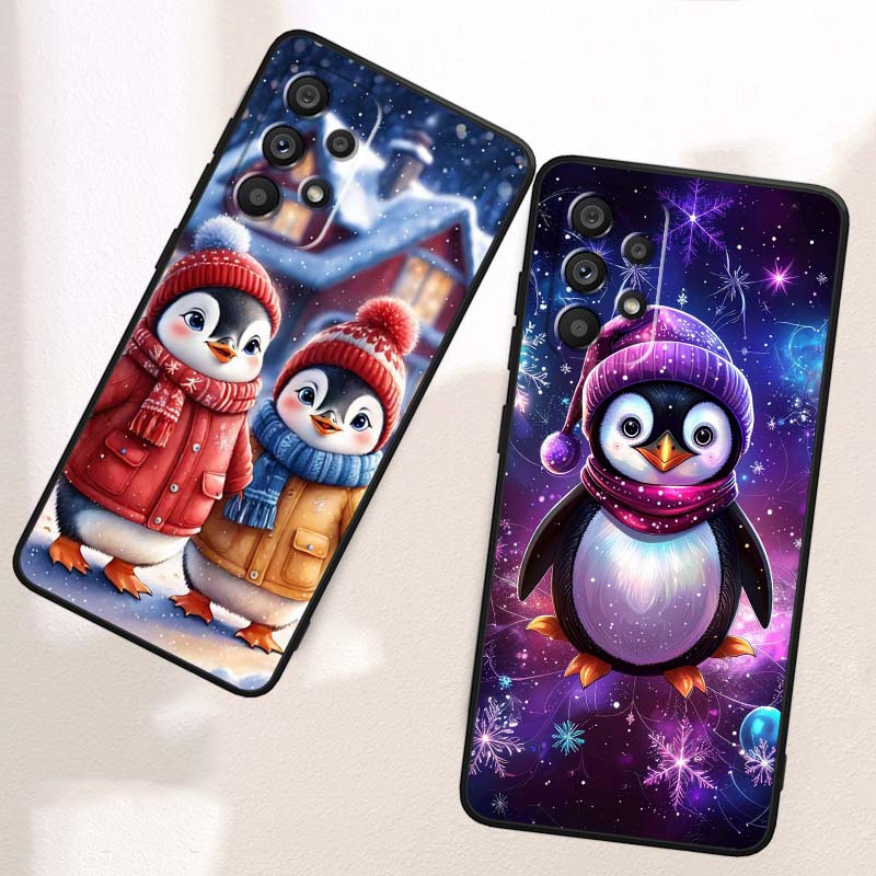 Christmas Cartoon Cat Art Phone Case For Samsung A73 A72 A71 A55 A54 A53 A52 A51 A13 A22 A16 A15 A12 A14 A26 A07 5G Black