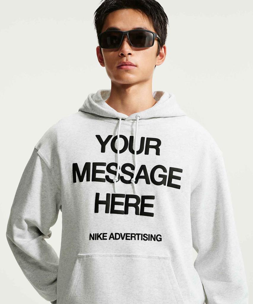 NIKE Your Message Here Fleece Pullover Hoodie M - Birch Heather:Black:Safety Orange / Io1649-051