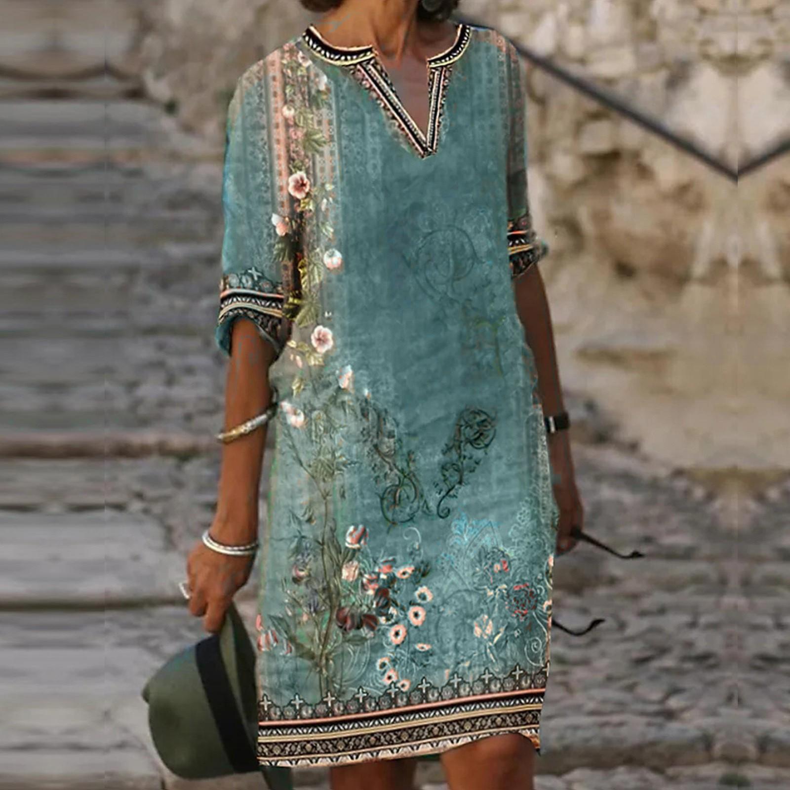 

Женское платье с круглым вырезом и украшением на пуговицах, женское винтажное длинное платье с коротким рукавом и цветочным принтом M зелёный